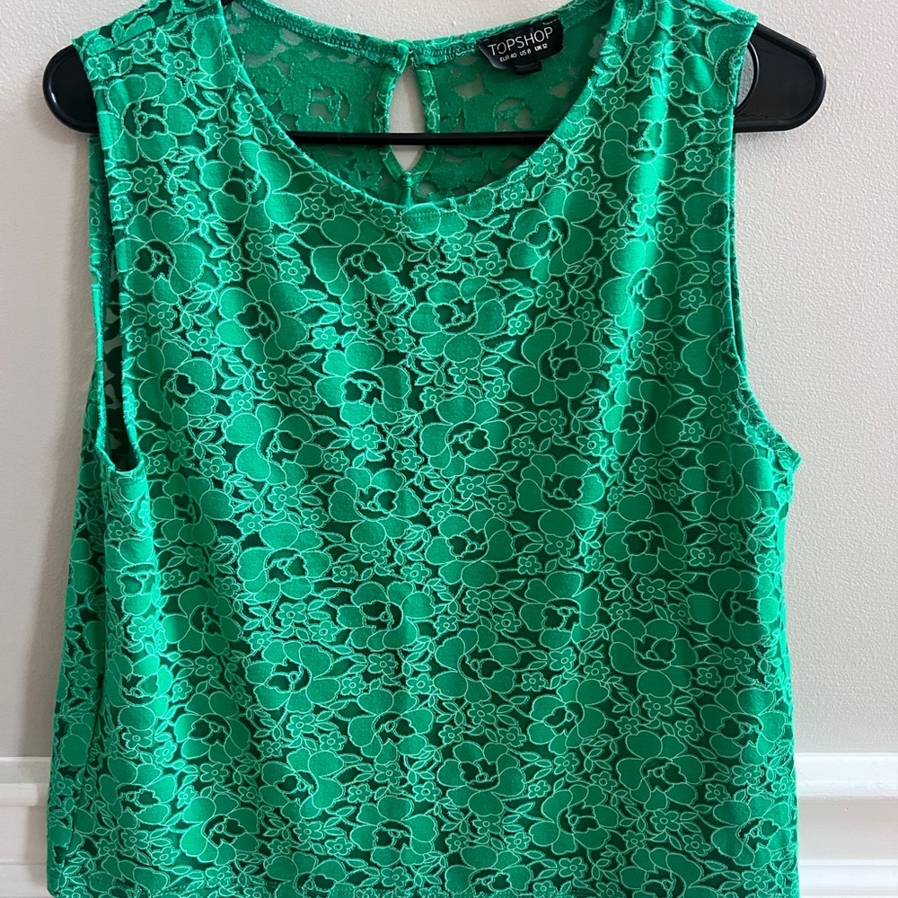 Topshop Vibrant Green Lace Blouse